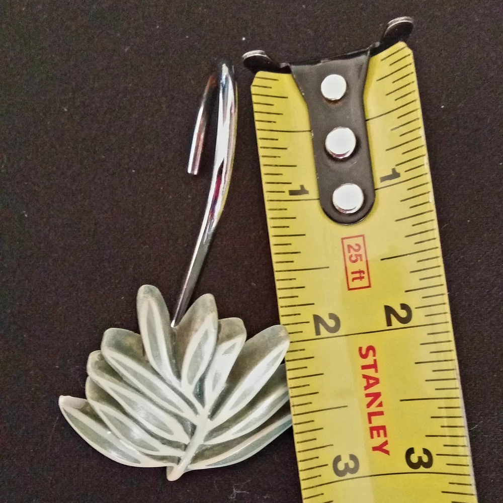 Set Shower Curtain Hooks Leaf Palm Frond Tropical Silver Green Hangers